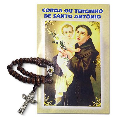Mini Terço de Santo Antônio com Folheto de Oração - Cor Marrom - Pacote com 6 peças - 1847