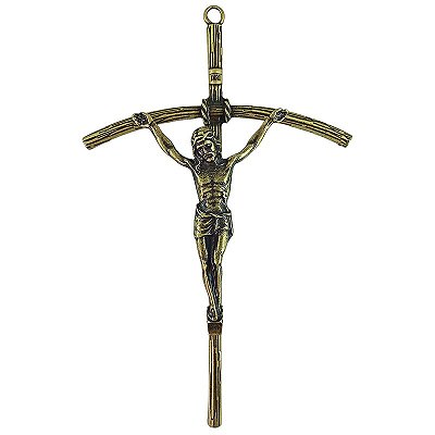 Cruz de Parede em Metal - Cor "Ouro Velho" - 23 cm - A Peça - Cód.: 7986