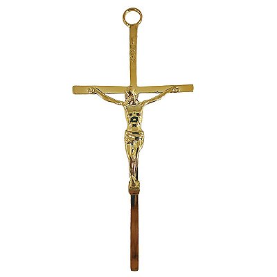 Cruz de Parede em Metal - Cor Dourada - 14 cm - A Peça - Cód.: 8191