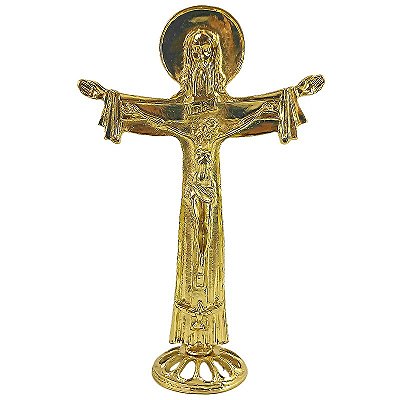 Cruz de Mesa em Metal da Santíssima Trindade - Cor Dourada - 11 cm - A Peça - Cód.: 7988
