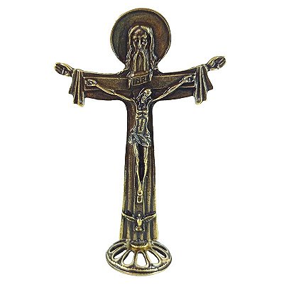 Cruz de Mesa em Metal da Santíssima Trindade - Cor "Ouro Velho" - 11 cm - A Peça - Cód.: 7987