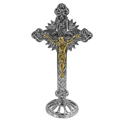 Cruz Raida em Metal Prateado - Cristo Dourado -  Pacote com 3 Peças - Cód.: 8031