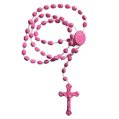 Terço do Sagrado Coração de Jesus em Plástico - Cor Rosa - Pacote com 12 Peças - Cód.: 8047