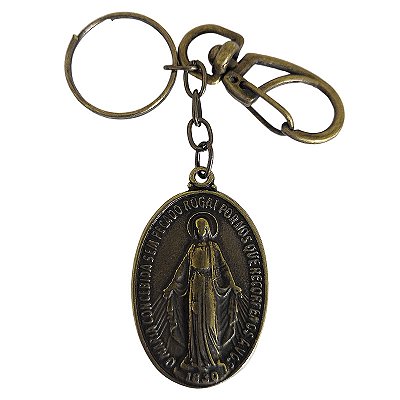 Chaveiro Medalha de Nossa Senhora das Graças em Metal - Cor "Ouro Velho" - Pacote com 3 Peças - Cód.: 86