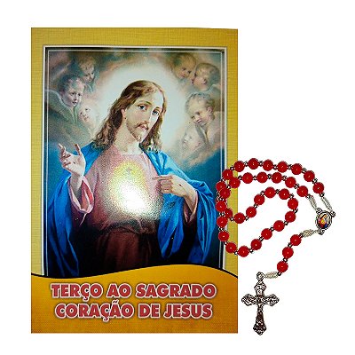 Mini Terço do Sagrado Coração de Jesus com Folheto de Oração - Pacote com 6 peças - Cód.: 2090