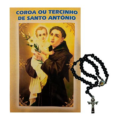 Mini Terço de Santo Antônio com Folheto de Oração - Cor Preto - Pacote com 6 peças - 1847