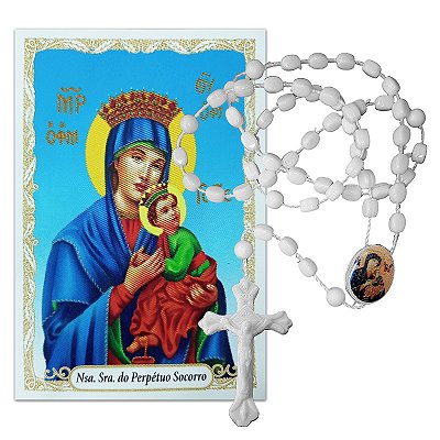 Terço de Plástico com Folheto de Oração de Nossa Senhora do Perpétuo Socorro - A Dúzia - Cód.: 35
