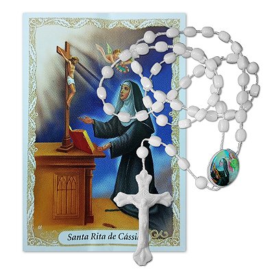 Terço de Plástico com Folheto de Oração de Santa Rita - A Dúzia - Cód.: 35