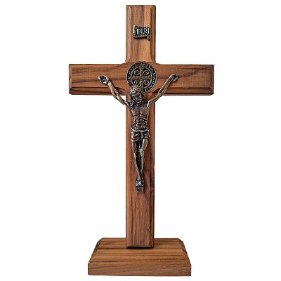 Cruz de Mesa e Parede em Madeira com Medalha de São Bento - 27 cm - A Peça - Cód.: 8949