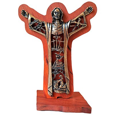 Cristo Redentor em Madeira e Metal de Mesa e Parede - A Peça - Cód.: 8435