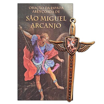 Pingente Espada de São Miguel com Folheto de Oração - O Pacote com 3 Peças - Cód.: 8035
