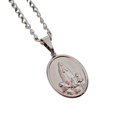 Colar em Aço Inox de Medalha de Nossa Senhora de Fátima - O Pacote com 3 Peças - Cód.: 6131-4789