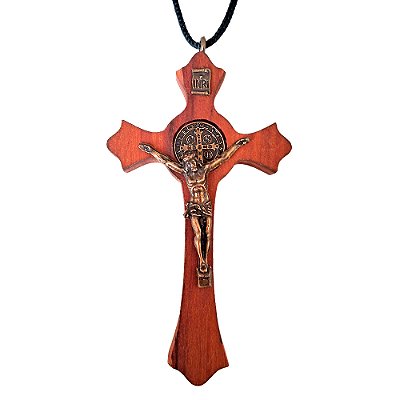 Cordão com Crucifixo e Medalha de São Bento - 11 cm - O Pacote com 6 Peças - Cód.: 8085