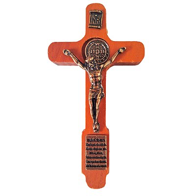 Cruz de São Bento de Parede em Madeira - 9cm - Com Oração de São Bento - Com Adesivo - Pacote com 3 peças - Cód.: 5938