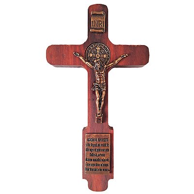 Cruz de São Bento de Parede em Madeira - 13cm - Com Oração de São Bento - Pacote com 3 peças - Cód.: 5939
