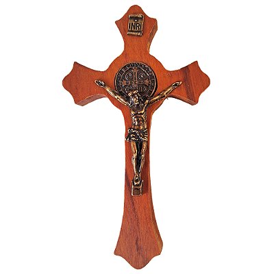 Cruz de São Bento de Parede em Madeira - 11cm - Com Adesivo - Pacote com 3 peças - Cód.: 5959