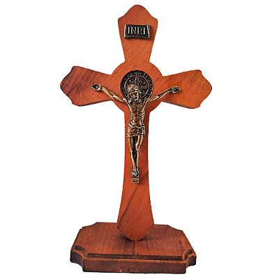 Cruz de São Bento de Mesa e Parede em Madeira - 27cm - A Peça - Cód.: 5970