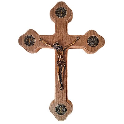 Cruz de Mão com Medalha de São Bento e Nossa Senhora das Graças - 19 cm - A Peça - Cód.: 8204