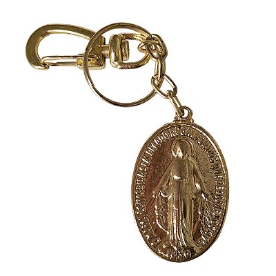 Chaveiro Medalha de Nossa Senhora das Graças em Metal - Cor Dourado - Pacote com 6 Peças - Cód.: 5393
