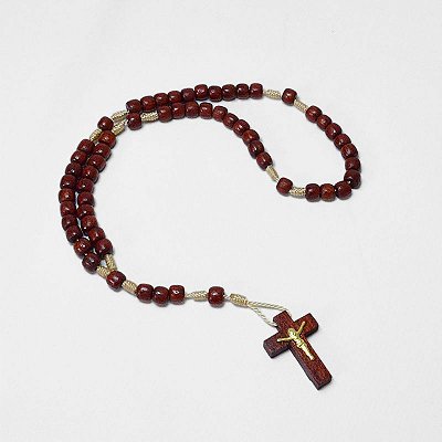 Mini Terço em madeira vermelha - Cruz com Cristo - A dúzia - Cód.: 8919