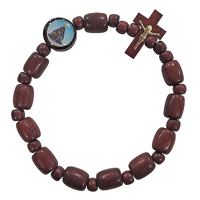 Pulseira Dezena em Madeira de Nossa Senhora Aparecida com Entremeio Redondo - A dúzia - Cód.: 0925