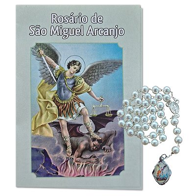 Mini Terço Rosário de São Miguel com Folheto de Oração - Cor pérola - Pacote com 6 peças - 1842