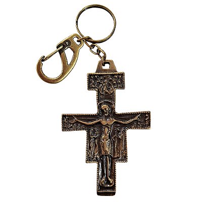 Chaveiro Crucifixo de São Damião em Metal - O Pacote com 3 Peças - Cód.: 8957