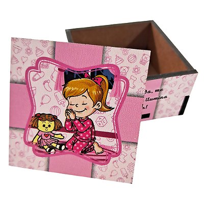 Caixa em MDF do Anjo da Guarda Rosa - Com Tampa Solta - O Pacote com 3 Peças - Cód.: 8987