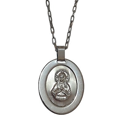 Colar em Aço Inox e Medalha do Sagrado Coração de Maria sem Strass - A Peça - Cód.: 4792-1881