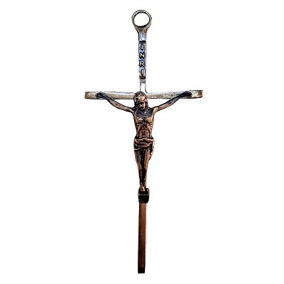 Cruz de Parede em Metal - Cor "Ouro Velho" - 14 cm - Pacote com 3 Peças - Cód.: 9213