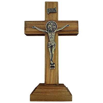 Cruz de Mesa e Parede em Madeira com Medalha de São Bento - 14 cm - A Peça - Cód.: 9121