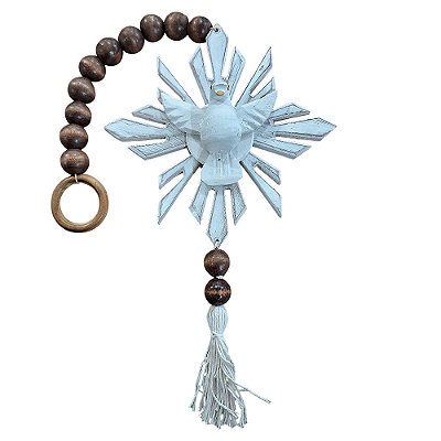 Divino Espirito Santo de Parede com PomPom - em Madeira Pintada - Cor Branca - O Pacote com 2 Peças - Cód.: 9844