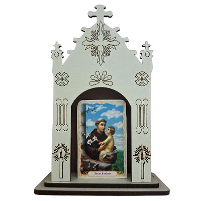 Mini Oratório Capela de Santo Antônio em MDF - 13 cm - O Pacote com 3 Peças - Cód.: 8185