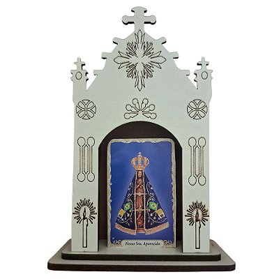 Mini Oratório Capela de Nossa Senhora Aparecida em MDF - 13 cm - O Pacote com 3 Peças - Cód.: 8185
