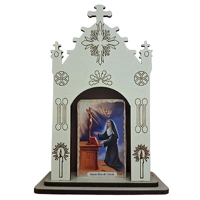 Mini Oratório Capela de Santa Rita em MDF - 13 cm - O Pacote com 3 Peças - Cód.: 8185