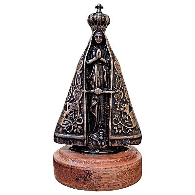 Estatueta de Nossa Senhora Aparecida em Metal - Cor Dourado Envelhecido - 9,5 cm - Pacote com 3 Peças - Cód.: 9228