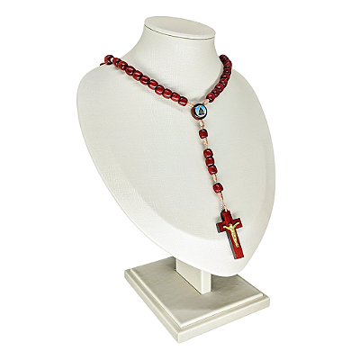 Terço em Madeira de Nossa Senhora Aparecida e Sagrado Coração de Jesus com Fecho - Pacote com 6 Peças - Cód.: 1019