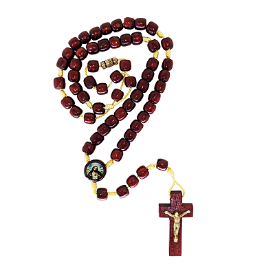 Terço em Madeira de Nossa Senhora Aparecida e Sagrado Coração de Jesus com Fecho - Pacote com 6 Peças - Cód.: 1019