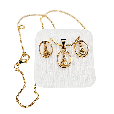Conjunto Brincos e Corrente de Nossa Senhora Aparecida - A Peça - Cód.: 8200