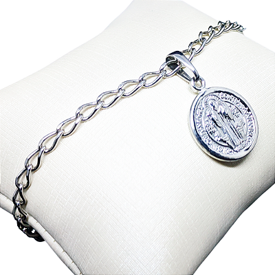 Pulseira Medalha de São Bento em Aço - 21cm - o Pacote com 3 Peças - Cod.: 6611-853