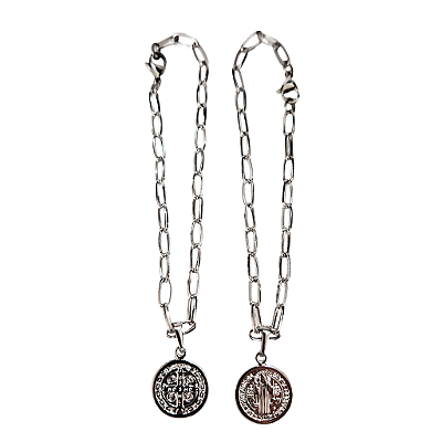 Pulseira Medalha de São Bento em Aço - 21cm - o Pacote com 3 Peças - Cod.: 0490 - 853