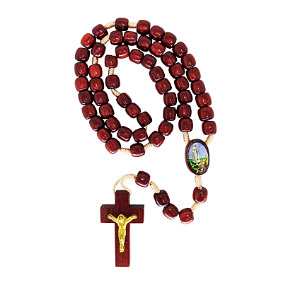Terço em Madeira de Nossa Senhora de Fatima e Sagrado Coração de Jesus - Pacote com 6 Peças - Cód.: 0893