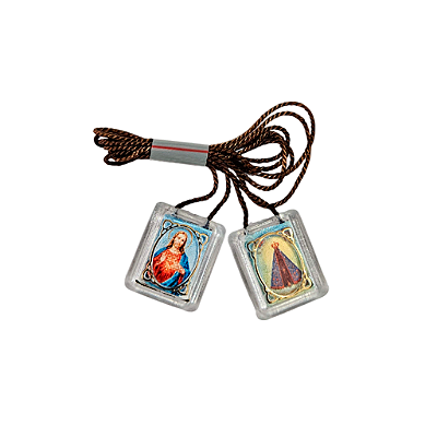 Escapulário Acrílico de Sagrado Coração de Jesus e Nossa Senhora Aparecida - O Pacote com 25 Peças - Cód.: 1876
