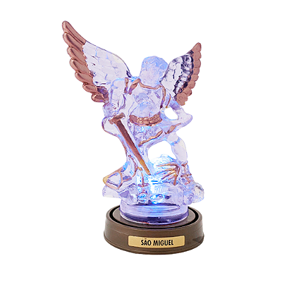 Imagem São Miguel Arcanjo Plástico Transparente com LED e Base Cor Ouro Velho - A Unidade - Cod.: 7699476300713