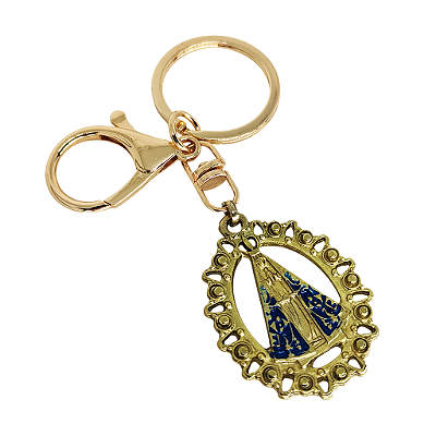 Chaveiro Dourado Nossa Senhora Aparecida em Metal - O Pacote com 3 Peças - Cód.: 5301