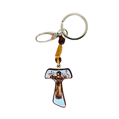 Chaveiro em Madeira Tau São Francisco Envernizado - com Mosquetão - Pacote com 3 Peças - Cód.: 379