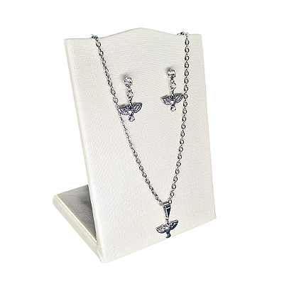 Conjunto Brincos e Colar do Divino Espirito Santo em Aço Inox - O Pacote com 3 Peças - Cód.: 9868