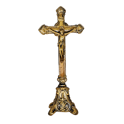 Cruz de Mesa em Metal Dourada - 17 cm - A Peça - Cód.: 2823