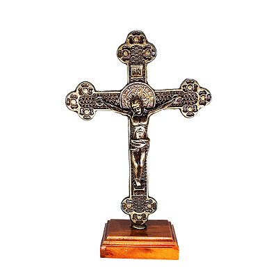Cruz de Mesa em Metal com Medalha de São Bento - 13 cm - A Peça - Cód.: 9225