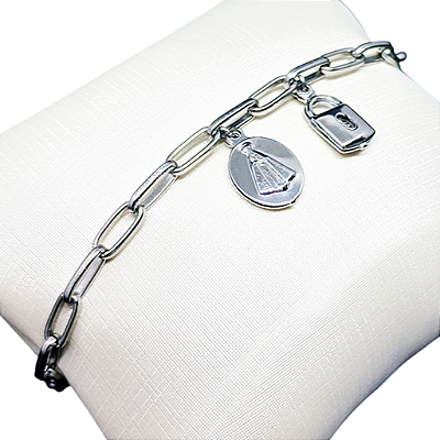 Pulseira Consagração em Aço - Nossa Senhora Aparecida - 18cm - o Pacote com 3 Peças - Cod.: 9321